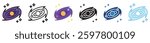 Milky Way multi style, mini illustration icon set. outline, flat, glyph, line color, UI, UX, app and web, digital or print. vector EPS 10 related to education, technology, space and galaxy.