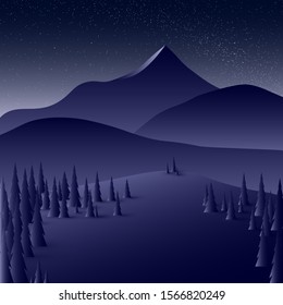 Milky way in a night starry sky above the mountain valley. Vector illustration.