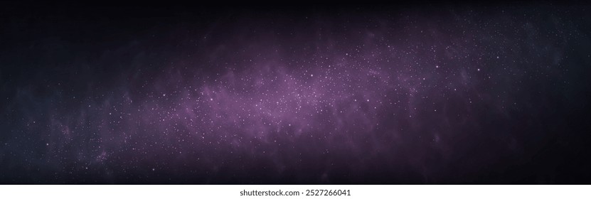 Milchstraße. Sternenhimmel bei Nacht. Magische Sternenstaub Tapete. Helle Kosmos-Textur. Breites Universum, Hintergrund. Realistische lila Galaxie mit glänzendem Sternenstaub. Vektorgrafik.