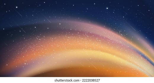 Milky Way and Orange light,Stars Shining and Comet falling,Night colourful landscape with Starry sky,Beautiful Universe with Space background of galaxy.Vector banner Star field in night sky for travel - Shutterstock ID 2222038527