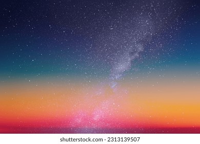 Milky Way and orange nebula. Night starry sky. Space vector background