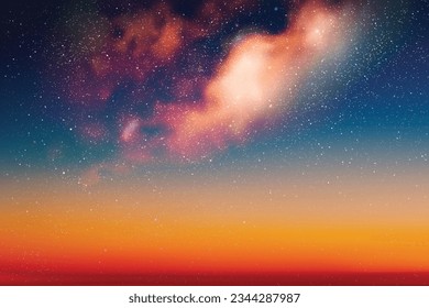 Milky Way and orange nebula. Night starry sky. Space vector background