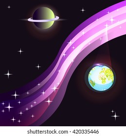 Milky Way , stars and two planets . vector