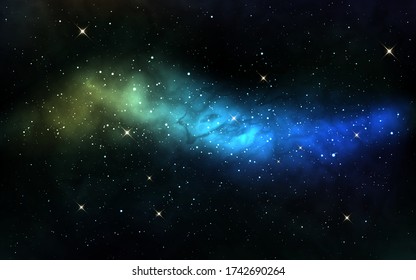 Milky way with white stars. Space background with blue nebula and stardust. Realistic cosmos texture. Galaxy backdrop and shining stars. Trendy vector illustration.