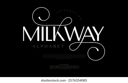 Milkyway typography beauty fashion elegant minimalist serif italic fonts decorative wedding vintage retro logos. Minimal luxury font alphabet logo. Vector illustration