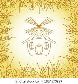 Mill. Contour image on a white background. Design element. Vector illustration.