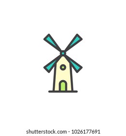 Mill filled outline icon, line vector sign, linear colorful pictogram isolated on white. Windmill symbol, logo illustration. Pixel perfect vector graphics