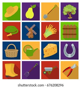 Mill, gloves, fence and other farm equipment. Farm and gardening set collection icons in flat style vector symbol stock illustration web.