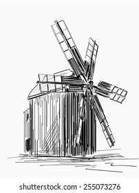Mill. Hand drawn illustration. Sketch