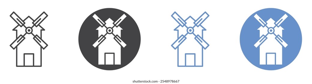 Conjunto de símbolos de línea plana de icono de molino.