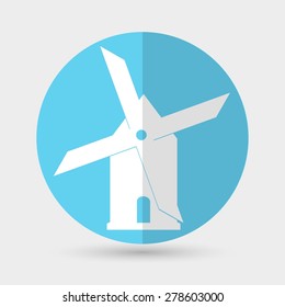 Mill icon isolated on blue background. Vector illustration.