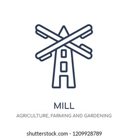 Mill icon. Mill linear symbol design from Agriculture, Farming and Gardening collection. Simple outline element vector illustration on white background.