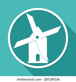 Mill icon on white circle with a long shadow