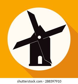 Mill icon on white circle with a long shadow
