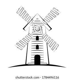 Mill icon. Simple flat windmill vector pictogram. Windmill black line icon. Vector illustration.
