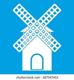 Mill icon white isolated on blue background vector illustration