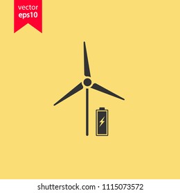 Mill icon. Wind mill sign. Yellow background. EPS 10 vector flat sign.