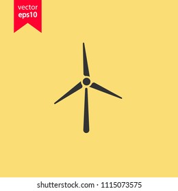 Mill icon. Wind mill sign. Yellow background. EPS 10 vector flat sign.