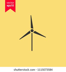 Mill icon. Wind mill sign. Yellow background. EPS 10 vector flat sign.