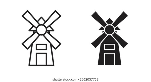 Mill icons in flat and line style set.