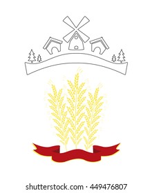 The mill icons. Mill logo. Wheat and satin ribbon on a white background. Vector illustration.