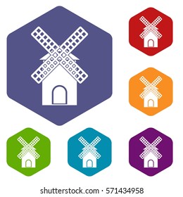 Mill icons set rhombus in different colors isolated on white background