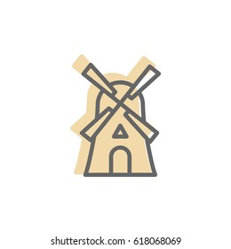 Mill line icon. Sign for production of bread and bakery. traditional agriculture building