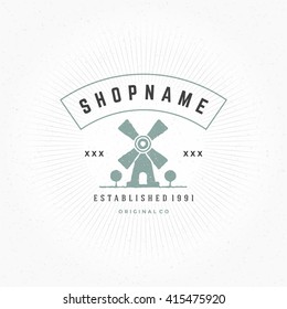 Mill Logo Design Element in Vintage Style for Logotype, Label, Badge and other design. Bakery Shop retro vector illustration.