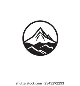 Mill and Mountain Illustration with Outline Strokes in Black and White, Designed in Vector for a Clean Look on a White Background