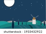 Mill at night hors and birds