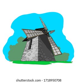 Mill on abstract green background