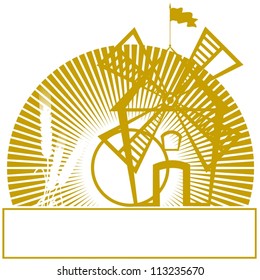 The Mill on the background of the circuit of the sun. The illustration on a white background.