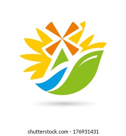 Mill on the river sunflower Branding Identity Corporate vector logo design template Isolated on a white background