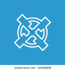 mill outline icon, isolated, white on the blue background. Exclusive Symbols 