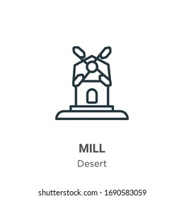 Mill outline vector icon. Thin line black mill icon, flat vector simple element illustration from editable wild west concept isolated stroke on white background
