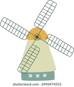 Mill Retro Building Vector Illustration
