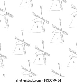 mill seamless pattern. monochrome. packaging design for flour, grain. organic food, farm food, gluten free. vector eps 10