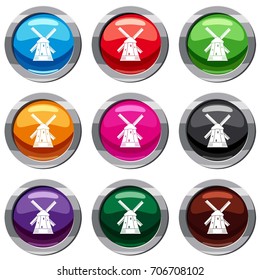 Mill set icon isolated on white. 9 icon collection vector illustration