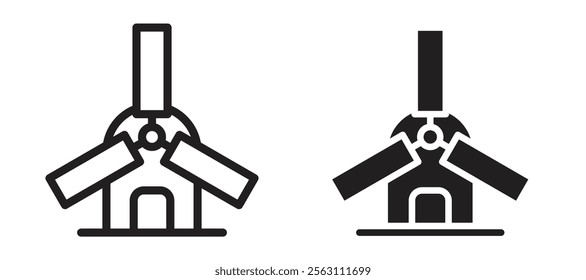 Mill sign icons in black line and filled versions
