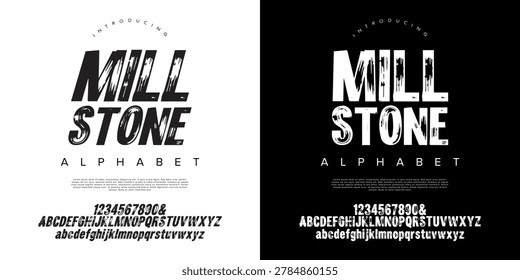 Mill Stone alphabet heavy textured display font vector for rustic industrial brand identity