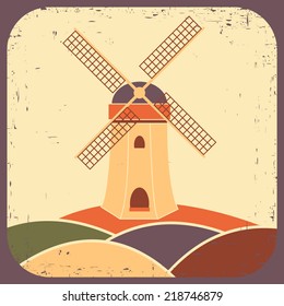 Mill. Vector illustration in vintage style