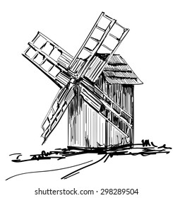 Mill. Windmill. Hand drawn illustration. Sketch
