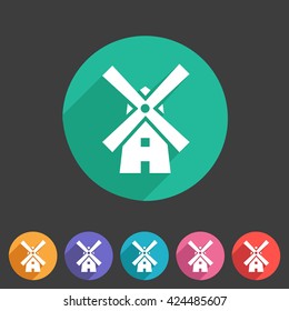Mill windmill icon flat web sign symbol logo label set