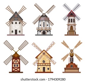 Mill or windmill wooden wheat and flour building