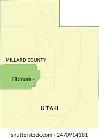 Millard County and city of Fillmore location on Utah state map