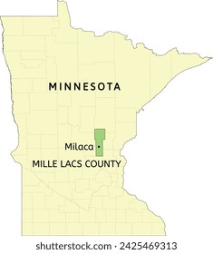 Mille Lacs County and city of Milaca location on Minnesota state map