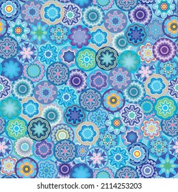 Millefiori - colorful seamless pattern. Abstract mosaic pattern with glass different beads. Vector clipart.