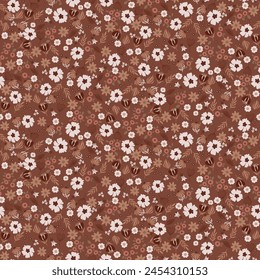 Millefleur Wiese braun Hintergrund Retro Farbe Blumen zart nahtlose Muster.