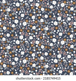 Millefleur pattern blue retro color flowers tender seamless pattern.