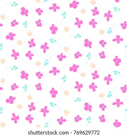 Millefleur pink small abstract seamless pattern. Floral pink stylized repeating vector ornament.